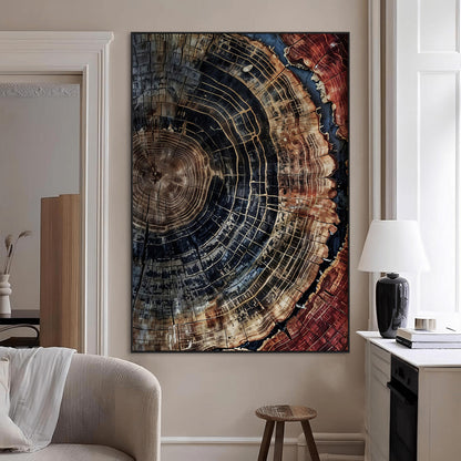 41832869-MGV-CV-24X36-Tree Rings Wall Art Canvas Print, Framed Wood Grain Art Picture Print, Rustic Texture Perfect Rustic Nature Decor Artwork