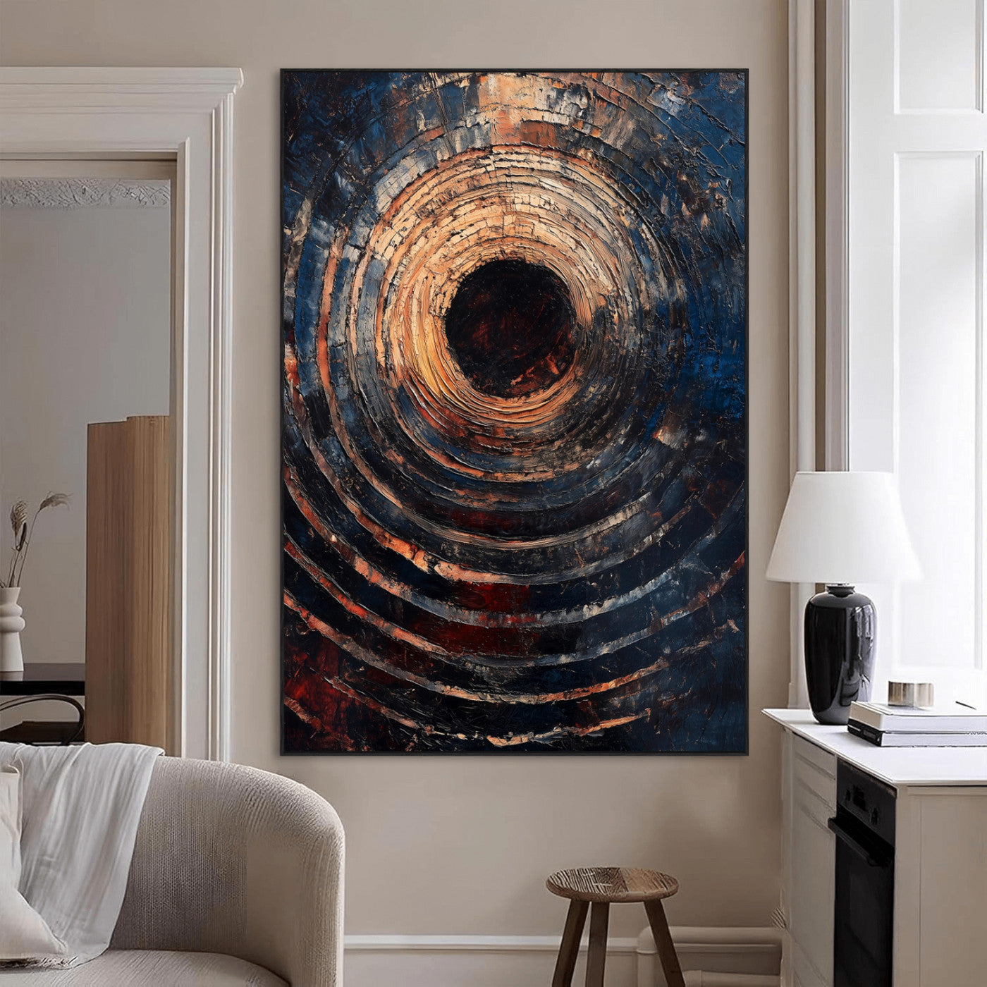 77401573-MGV-CV-24X36-Textured Spiral Wall Art Canvas Print, Framed Abstract Void Art Picture Print, Wooden Vortex Perfect Modern Industrial Decor