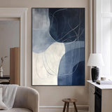 62566633-MGV-CV-24X36-Navy Abstract Wall Art Canvas Print, Framed Minimal Lineart Art Picture Print, Abstract Shapes Perfect Minimalist Abstract Decor