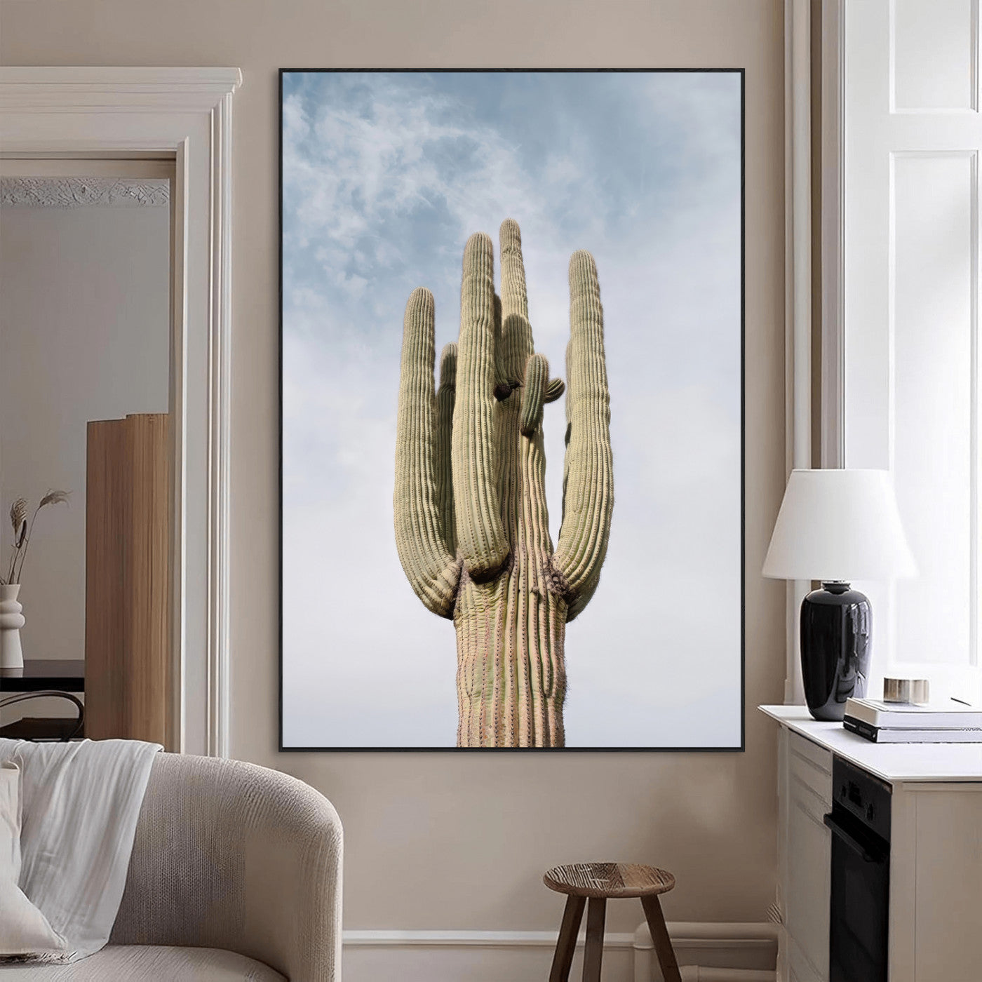 44868276-MGV-CV-24X36-Saguaro Cactus Wall Art Canvas Print, Framed Earthy Desert Art Picture Print, Warm Botanical Perfect Southwestern Boho Decor