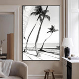 50406026-MGV-CV-24X36-Black White Palms Wall Art Canvas Print, Framed Tropical Beach Art Picture Print, Minimalist Coastal Perfect Coastal Minimalist