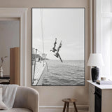 74555508-MGV-CV-24X36-Black White Sailing Wall Art Canvas Print, Framed Ocean Adventure Art Picture Print, Summer Energy Perfect Modern Minimalism Decor