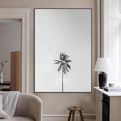 67263674-MGV-CV-24X36-Lone Palm Tree Wall Art Canvas Print, Framed Minimalist Tropical Art Picture Print, Monochrome Beach Perfect Modern Coastal