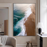 46042804-MGV-CV-24X36-Aerial Beach Wall Art Canvas Print, Framed Coastal Waves Art Picture Print, Turquoise Ocean Perfect Modern Coastal Decor Artwork
