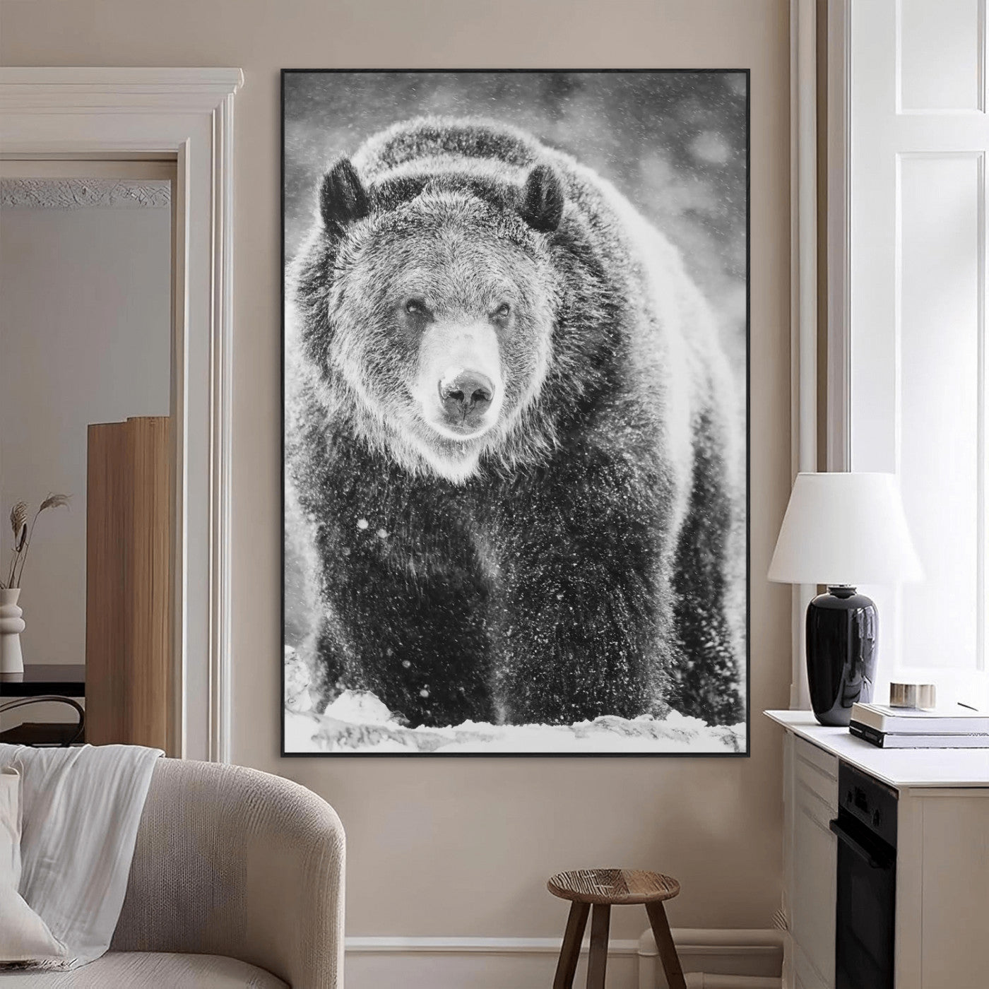 98050634-MGV-CV-24X36-Bison Portrait Wall Art Canvas Print, Framed Rustic Wall Accent Art Picture Print, Lodge Style Perfect Rustic Lodge Decor Artwork