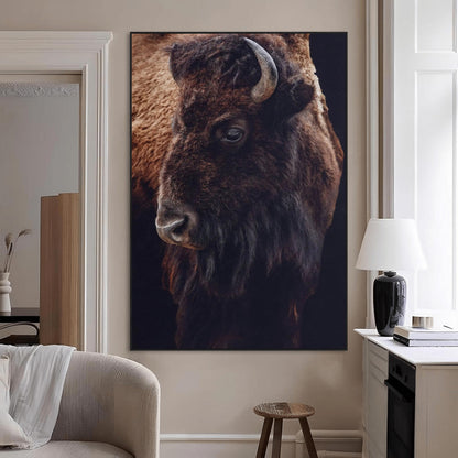 56758157-MGV-CV-24X36-Bison Portrait Wall Art Canvas Print, Framed Rustic Wall Accent Art Picture Print, Lodge Style Perfect Rustic Lodge Decor Artwork