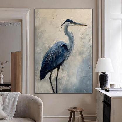 51380726-MGV-CV-24X36-Blue Heron Decor Wall Art Canvas Print, Framed Coastal Bird Design Art Picture Print, Minimal Heron Portrait Perfect Coastal