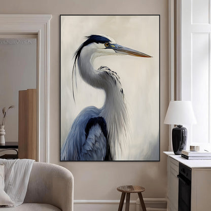 79581184-MGV-CV-24X36-Blue Heron Wall Art Canvas Print, Framed Elegant Wildlife Art Picture Print, Minimalist Bird Theme Perfect Coastal Minimalist
