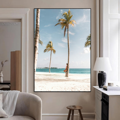 27750035-MGV-CV-24X36-Tropical Beach Scene Wall Art Canvas Print, Framed Palm Tree Photography Art Picture Print, Island Paradise Decor Perfect Coastal