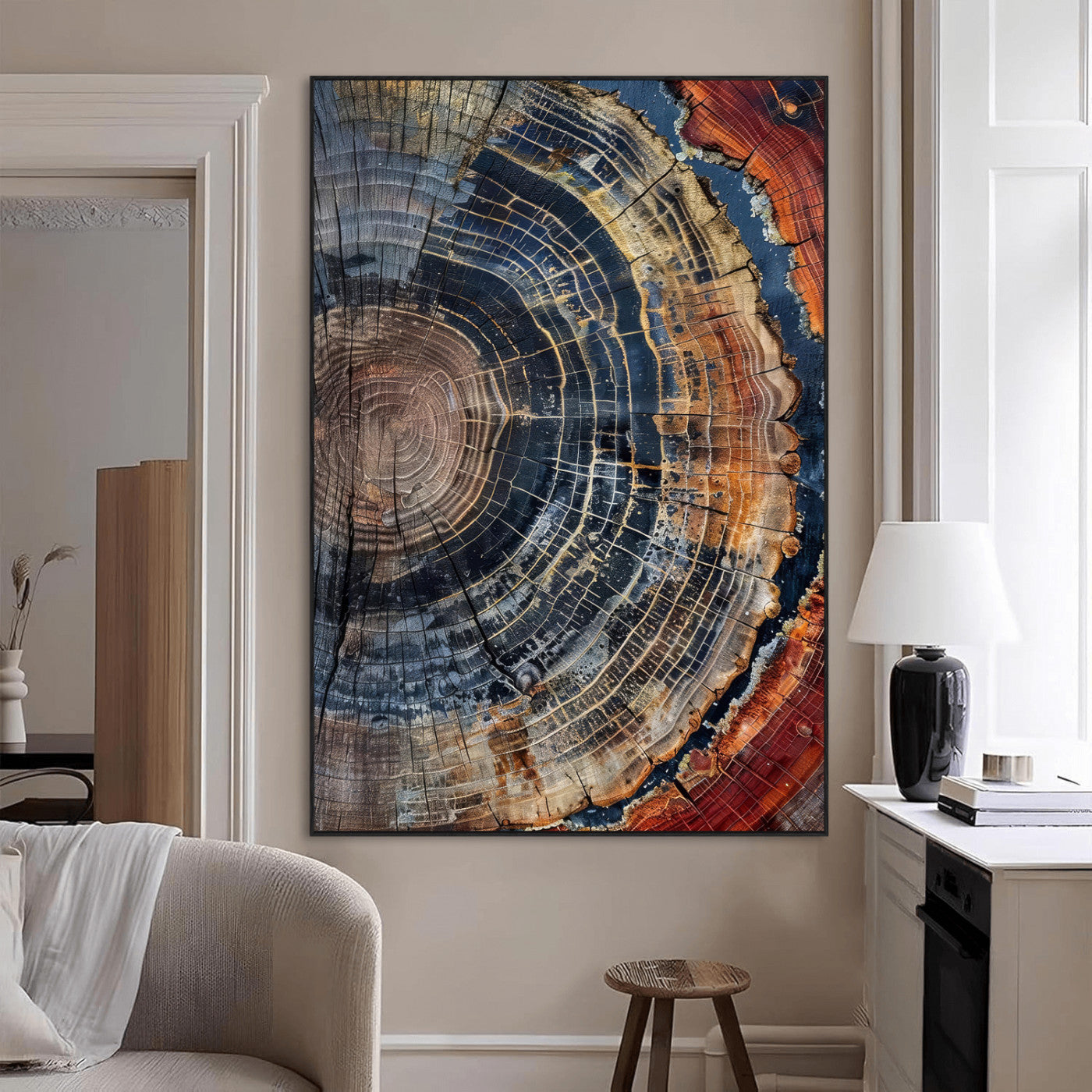 36357958-MGV-CV-24X36-Tree Ring Texture Wall Art Canvas Print, Framed Rustic Wood Decor Art Picture Print, Timber Wall Accent Perfect Rustic Farmhouse