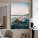 65283502-MGV-CV-24X36-Ocean Waves Wall Art Canvas Print, Framed Coastal Serenity Art Picture Print, Golden Hour Perfect Modern Coastal Decor Artwork