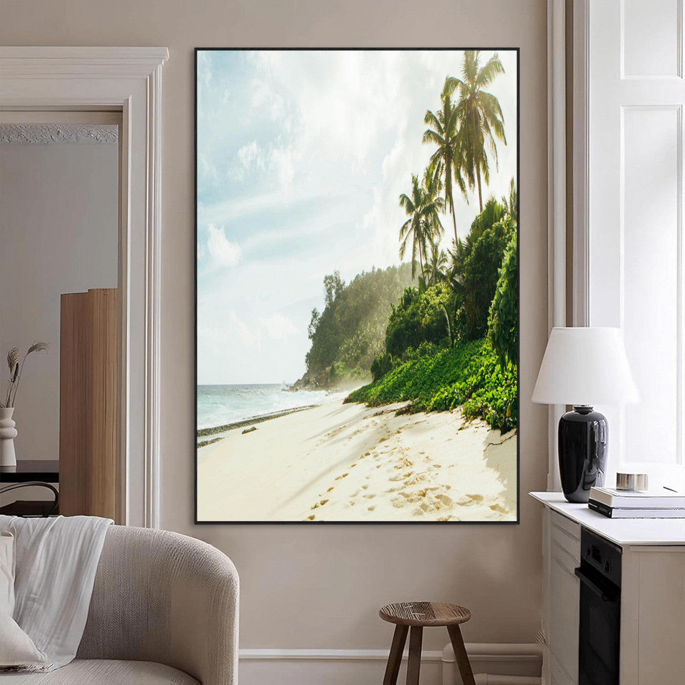 42984524-MGV-CV-24X36-Relaxing Beach Wall Art Canvas Print, Framed Ocean View Art Picture Print, Coastal Serenity Perfect Tropical Coastal Decor Artwork