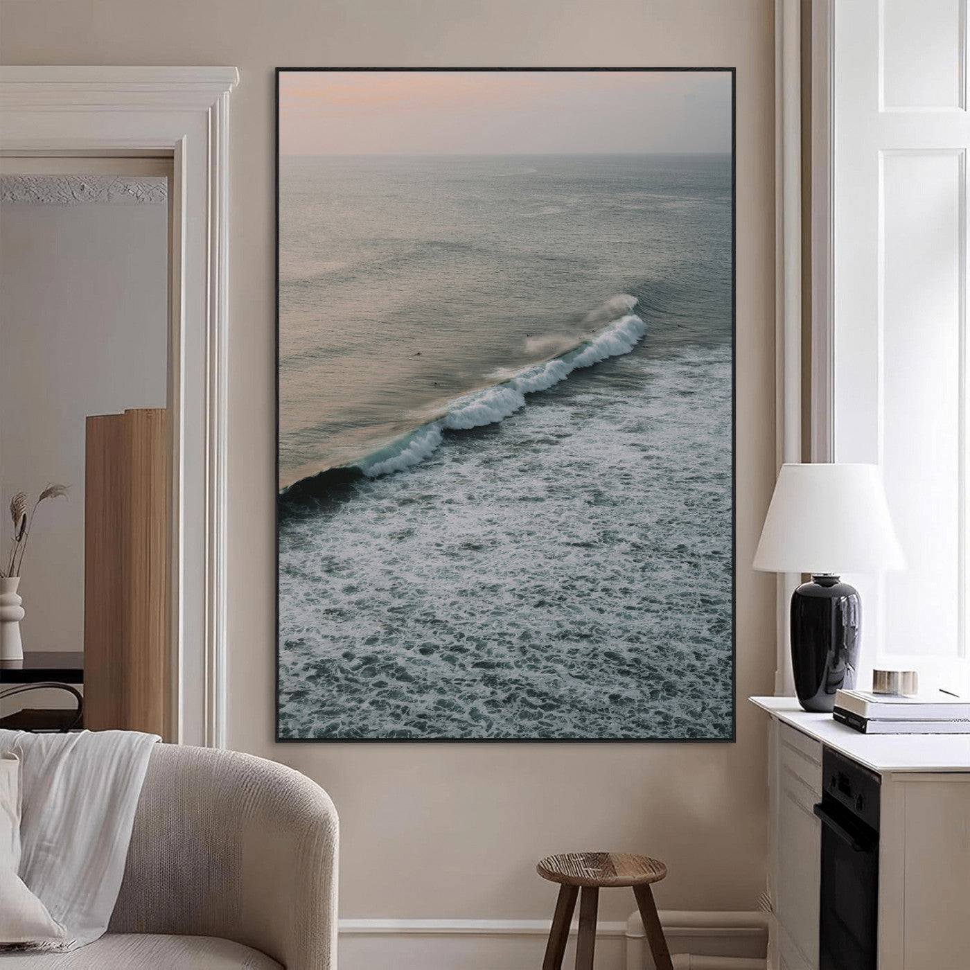 88999168-MGV-CV-24X36-Ocean Waves Wall Art Canvas Print, Framed Coastal Serenity Art Picture Print, Relaxing Ocean Perfect Modern Coastal Decor Artwork