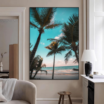 49451039-MGV-CV-24X36-Palm Trees Wall Art Canvas Print, Framed Tropical Beach Art Picture Print, Ocean Breeze Perfect Tropical Coastal Decor Artwork