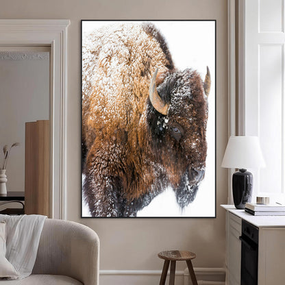 27690436-MGV-CV-24X36-Snowy Buffalo Wall Art Canvas Print, Framed Wildlife Photography Art Picture Print, Rustic Lodge Perfect Rustic Lodge Decor Decor