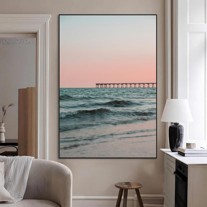 89450227-MGV-CV-24X36-Minimalist Seascape Wall Art Canvas Print, Framed Soft Pastel Sunset Art Picture Print, Tranquil Ocean Perfect Minimalist Coastal