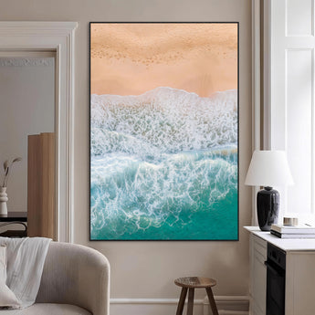 91434062-MGV-CV-24X36-Beach Aerial Wall Art Canvas Print, Framed Soft Waves Art Picture Print, Ocean Tranquility Perfect Coastal Minimalist Decor