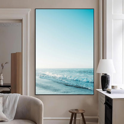 20189712-MGV-CV-24X36-Minimalist Ocean Wall Art Canvas Print, Framed Calm Seascape Art Picture Print, Soft Blue Tones Perfect Coastal Minimalist Decor