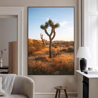 90776393-MGV-CV-24X36-Joshua Tree Wall Art Canvas Print, Framed Golden Hour Desert Art Picture Print, Sunset Glow Perfect Southwestern Boho Decor