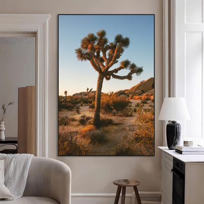 96503558-MGV-CV-24X36-Joshua Tree Wall Art Canvas Print, Framed Desert Sunset Art Picture Print, Golden Hour Light Perfect Southwestern Boho Decor
