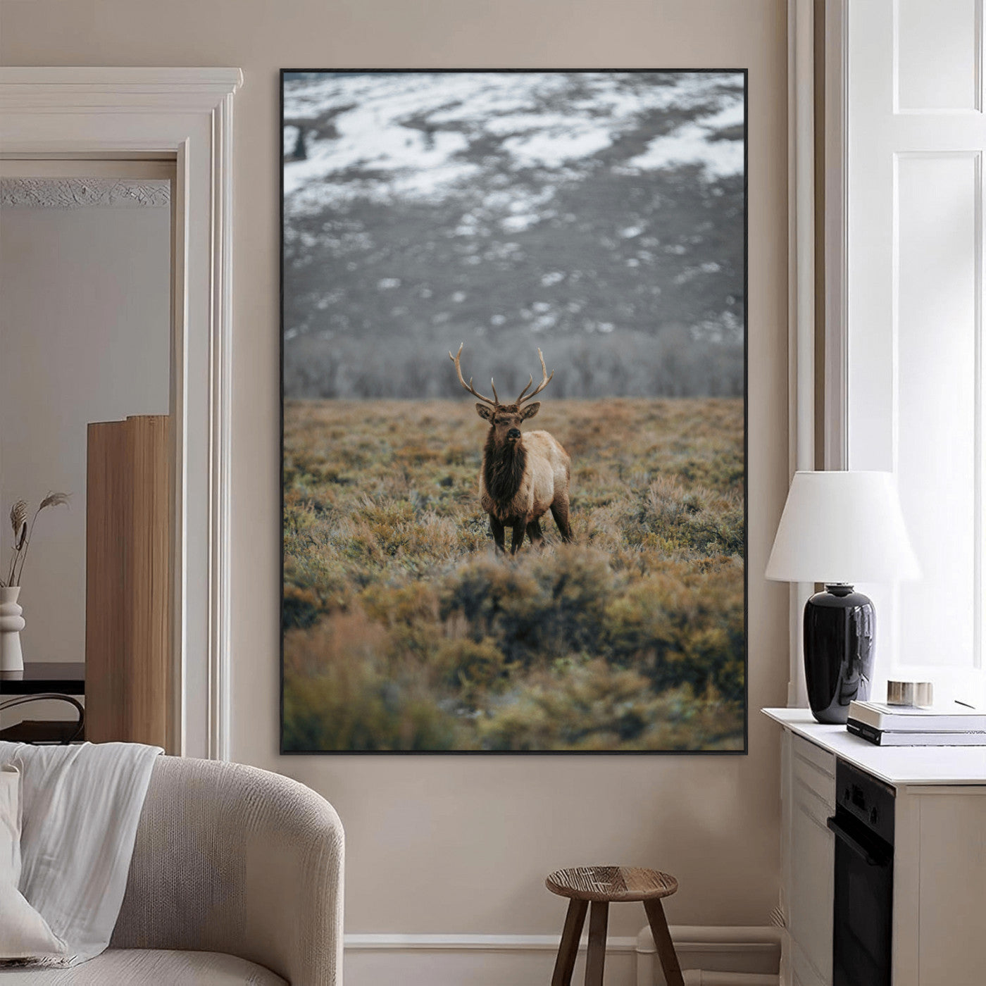 80105083-MGV-CV-24X36-Wild Elk Wall Art Canvas Print, Framed Mountain Wilderness Art Picture Print, Majestic Animal Perfect Rustic Lodge Decor Artwork