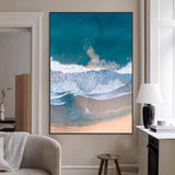 97740681-MGV-CV-24X36-Aerial Beach View Wall Art Canvas Print, Framed Ocean Waves Art Picture Print, Coastal Serenity Perfect Coastal Minimalist Decor