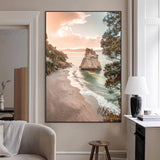 34220311-MGV-CV-24X36-Coastal Rock Wall Art – Sunset Beach Canvas Print with Ocean Waves and Golden Light, Scenic Seaside Photography for Bedroom,