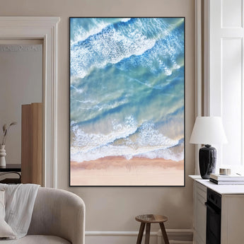 78764781-MGV-CV-24X36-Ocean Wall Art – Aerial Waves and Sandy Shore Canvas Print, Coastal Photography Decor for Bedroom, Living Room, Office, Beach