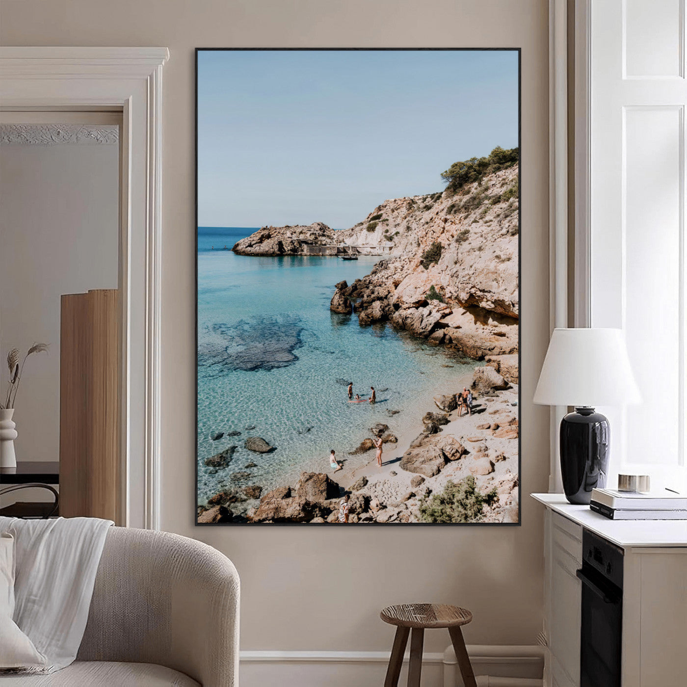 39329622-MGV-CV-24X36-Coastal Wall Art – Turquoise Water and Rocky Beach Canvas Print, Scenic Seaside Photography Decor for Bedroom, Living Room,