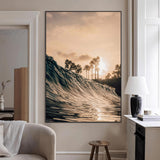 80487302-MGV-CV-24X36-Coastal Sunset Wall Art – Golden Ocean Wave and Palm Trees Canvas Print, Tropical Photography Decor for Bedroom, Living Room,