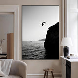 36618494-MGV-CV-24X36-Modern Wall Art – Cliff Diver Black and White Canvas Print, Bold Ocean Photography Decor for Bedroom, Living Room, Office, Coastal