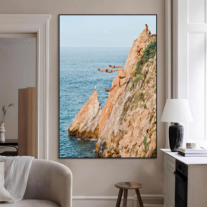 13614237-MGV-CV-24X36-Cliff Diving Wall Art – Panoramic Ocean Jump Canvas Print, Extreme Sports Adventure Decor for Living Room, Office, Bedroom, Man