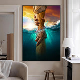 68298058-MGV-CV-24X36-Inspirational Wall Art – Helping Hands Canvas Print, Powerful Ocean and Light Photography Decor for Bedroom, Living Room, Office