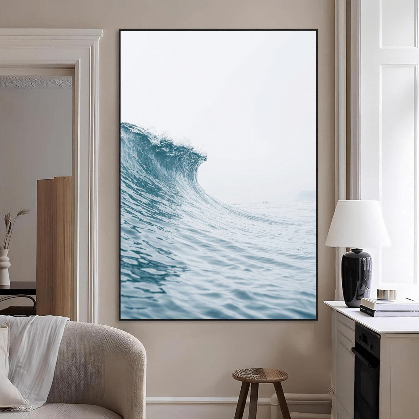 38699249-MGV-CV-24X36-Ocean Wave Wall Art – Minimalist Sea Canvas Print, Rising Surf and Misty Horizon Photography Decor for Bedroom, Living Room,