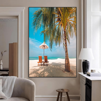 51024-MGV-CV-24X36-Tropical Beach Wall Art Canvas Print, Framed Palm Tree Art Picture Print, Sandy Shoreline Perfect Minimalist Coastal Decor Artwork