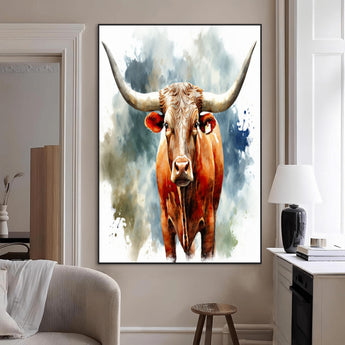 39803-MGV-CV-24X36-Texas Longhorn Wall Art Canvas Print, Framed Rustic Cattle Art Picture Print, Western Bull Perfect Rustic Western Decor Artwork