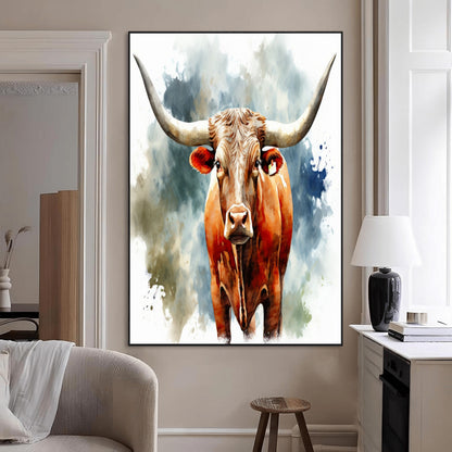 39803-MGV-CV-24X36-Texas Longhorn Wall Art Canvas Print, Framed Rustic Cattle Art Picture Print, Western Bull Perfect Rustic Western Decor Artwork
