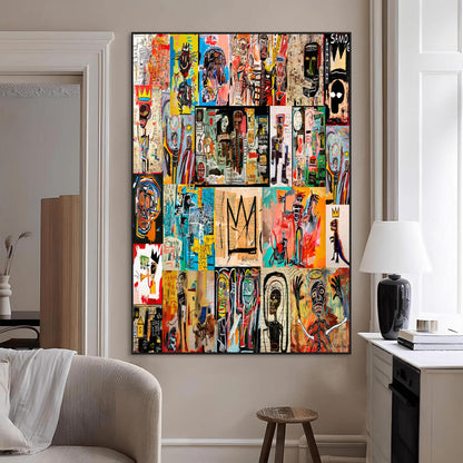 58689-MGV-CV-24X36-Basquiat Style Wall Art Canvas Print, Framed Neo Expressionism Art Picture Print, Street Art Perfect Urban Contemporary Decor