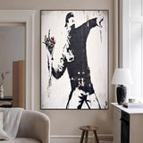 64032-MGV-CV-24X36-Flower Thrower Wall Art Canvas Print, Framed Urban Protest Art Picture Print, Graffiti Style Perfect Urban Contemporary Decor
