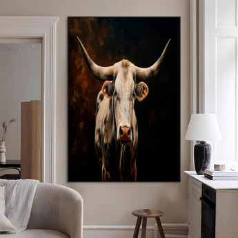 11823-MGV-CV-24X36-Texas Longhorn Wall Art Canvas Print, Framed Western Bull Art Picture Print, Rustic Cow Perfect Rustic Western Decor Artwork
