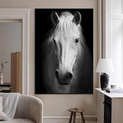 36639-MGV-CV-24X36-Large Wall Art White Horse on Black Background Canvas Print