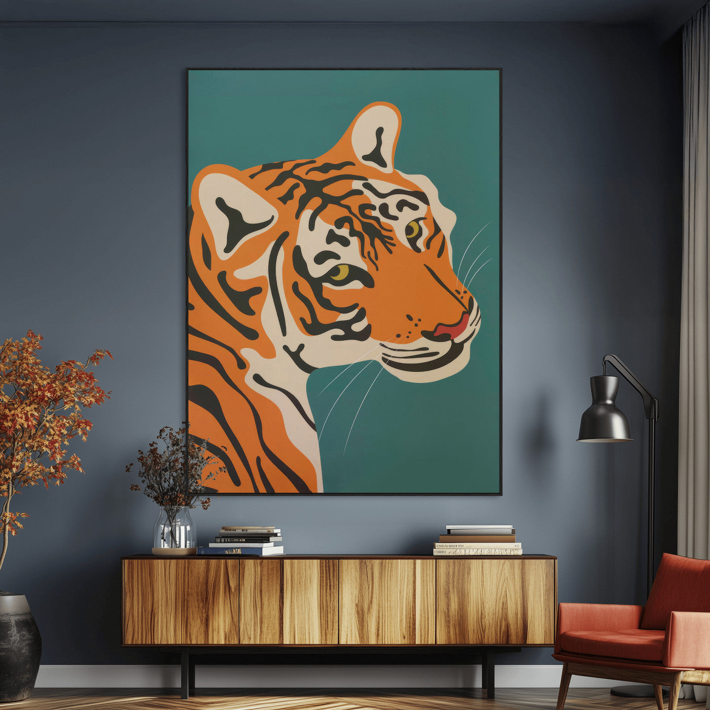 94447-MGV-CV-24X36-Tiger Portrait Wall Art – Bold Wildlife Canvas Print of Fierce Jungle Cat Face, Modern Animal Home Decor for Living Room, Office