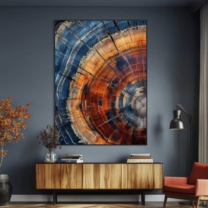 38379387-SEG-FC-90X60_Oversize_Oversize-Tree Rings Wall Art Canvas Print, Framed Wood Texture Art Picture Print, Blue Grain Perfect Earthy Modern Decor Artwork