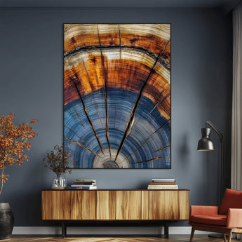 47703729-MGV-CV-24X36-Tree Rings Wall Art Canvas Print, Framed Wood Texture Art Picture Print, Blue Grain Perfect Rustic Modern Decor Artwork