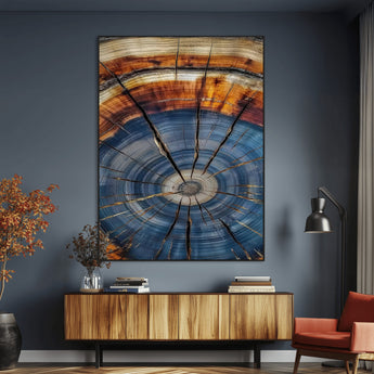 58959380-MGV-CV-24X36-Tree Rings Wall Art Canvas Print, Framed Wood Texture Art Picture Print, Blue Grain Perfect Rustic Modern Decor Artwork