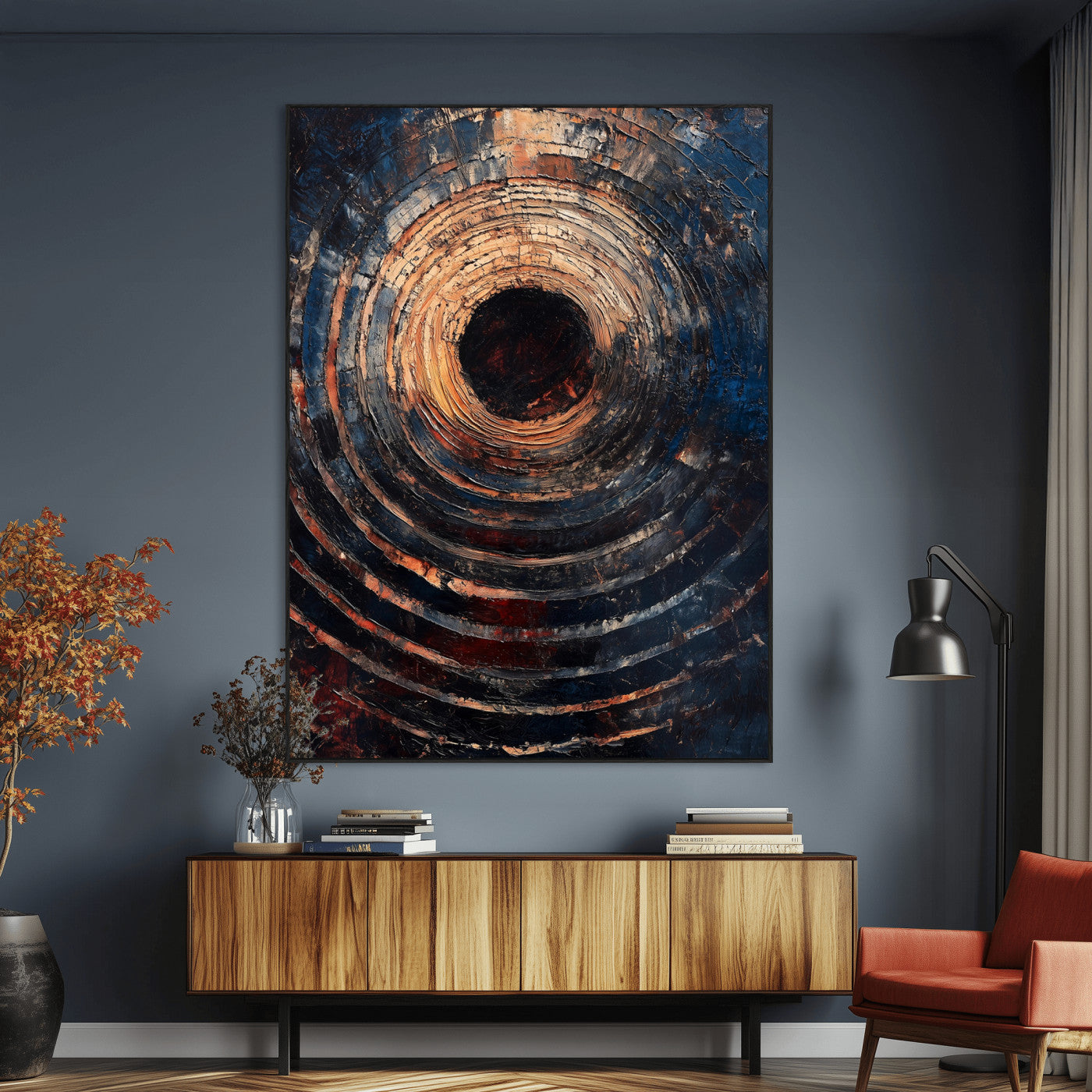 77401573-MGV-CV-24X36-Textured Spiral Wall Art Canvas Print, Framed Abstract Void Art Picture Print, Wooden Vortex Perfect Modern Industrial Decor