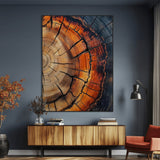 12078265-MGV-CV-24X36-Tree Rings Wall Art Canvas Print, Framed Burnt Wood Art Picture Print, Rustic Texture Perfect Rustic Earth Decor Artwork