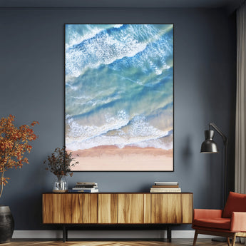 81208260-MGV-CV-24X36-Aerial Ocean Wall Art Canvas Print, Framed Blue Waves Art Picture Print, Sandy Shoreline Perfect Modern Coastal Decor Artwork
