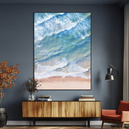 81208260-MGV-CV-24X36-Aerial Ocean Wall Art Canvas Print, Framed Blue Waves Art Picture Print, Sandy Shoreline Perfect Modern Coastal Decor Artwork