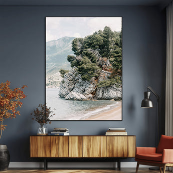28003346-MGV-CV-24X36-Beach Trees Wall Art Canvas Print, Framed Earthy Beachside Art Picture Print, Beachside Nature Perfect Rustic Coastal Decor